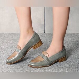 Mona Flying Two Tone Leather Penny Loafers, Sz 7.5